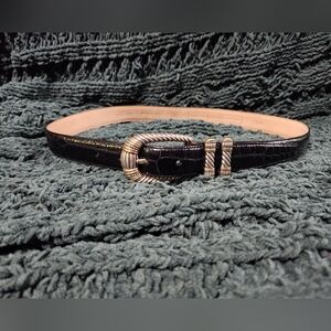 Fossil Croc Embossed Black Leather Belt